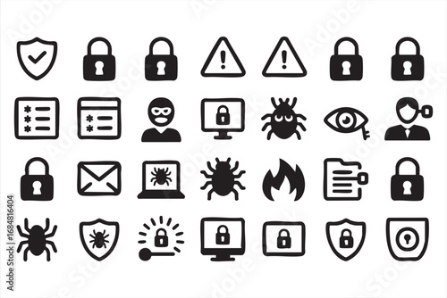Cyber crime and internet fraud prevention icon pack