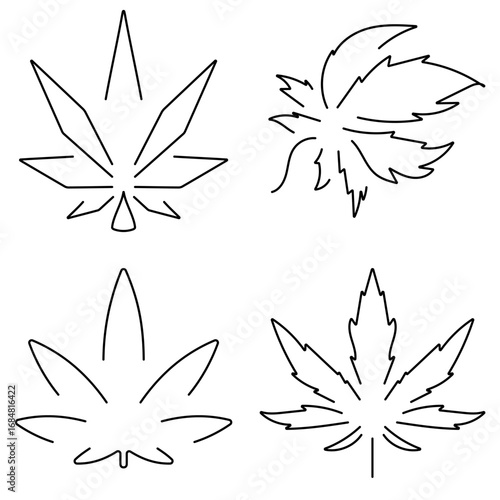 Group of black marijuana icons on a white background. Vector illustration.