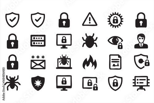 Vector set of online safety and computer virus prevention icons