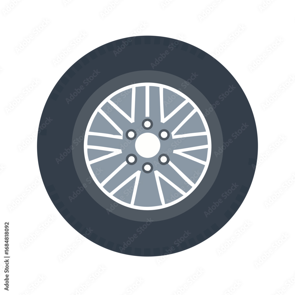 Obraz premium Car Wheel Tire and Alloy Rim Flat Design Vector Icon