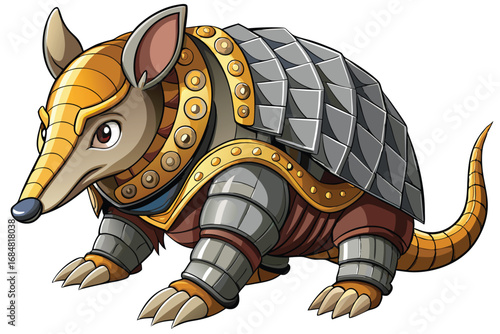 Armored Armadillo Cartoon Character Ready for Battle A Whimsical and Fierce Depiction of a Unique Creature in Full Protective Gear