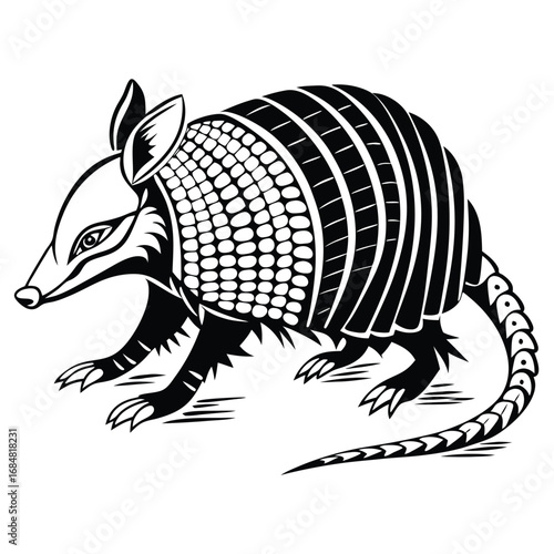 Monochromatic Armadillo Illustration Featuring Detailed Line Work and Intricate Patterns Demonstrating Wildlife Artistry and Precision in a Vector Style Design