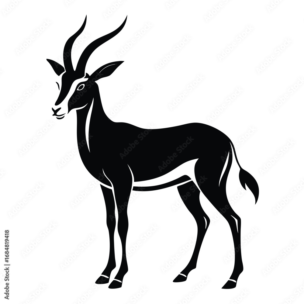 Fototapeta premium Elegant Sable Antelope Illustration Striking Silhouette of an African Animal Majestic Horns and Graceful Stance Portrayed in Black and White