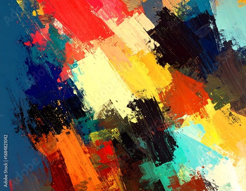 Abstract painting with vibrant, textured strokes