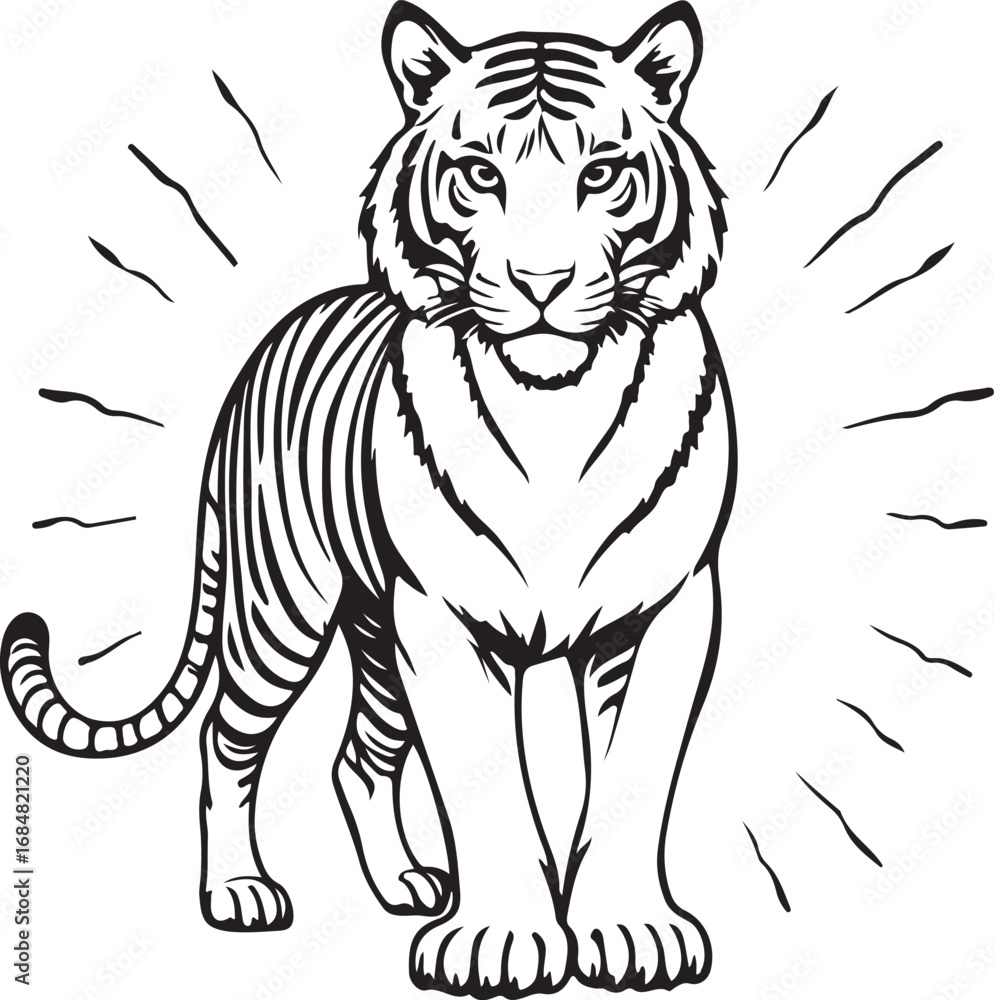 Obraz premium Powerful Tiger Line Art Illustration | Bold Hand Drawn Tiger Sketch for Creative Design Projects