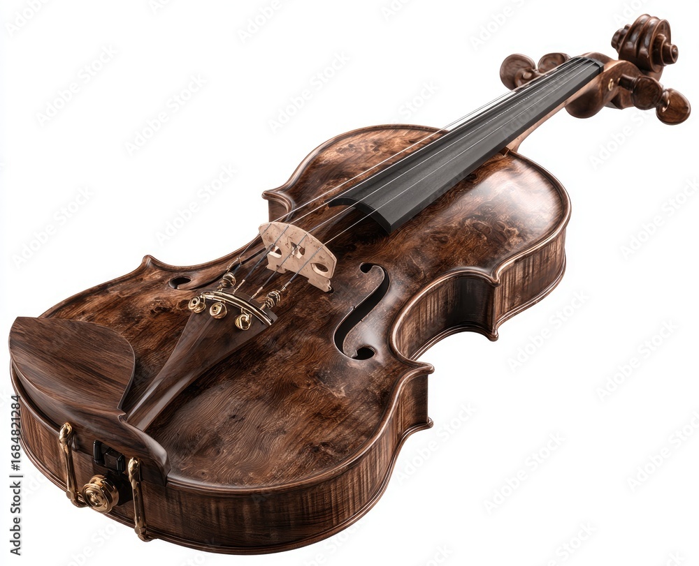 Obraz premium Wooden violin, rich brown tones, elegant curves