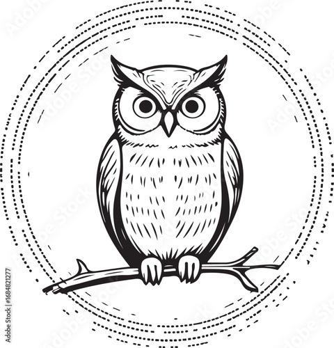 Elegant Owl Line Art Illustration | Detailed Hand Drawn Owl Sketch for Design and Creativity