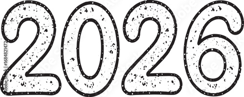 “2026 Typography Vector Illustration | Distressed Number Artwork | Vintage Bold Text Graphic for Logos, Posters, Stickers, and Creative Designs”