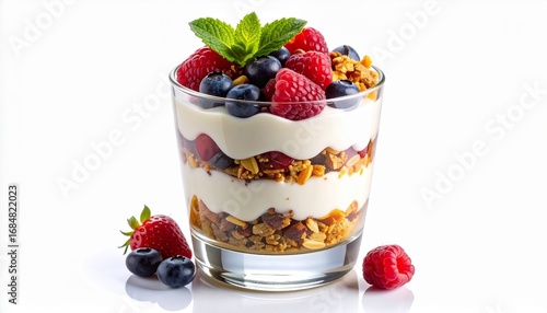Wallpaper Mural Fresh Berry Yogurt Parfait with Granola, Raspberries, and Blueberries in a Glass Torontodigital.ca