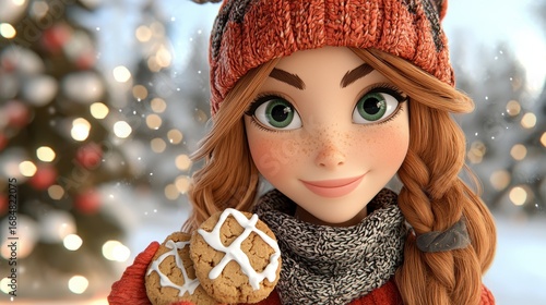 Wallpaper Mural Cheerful Girl with Gingerbread Cookies in Snowy Winter Scene Torontodigital.ca