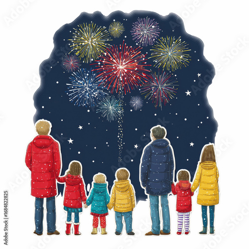 Family Watching Fireworks Display on New Year's