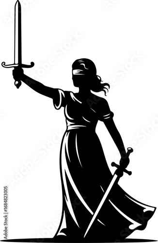 lady justice with sword silhouette vector illustration
