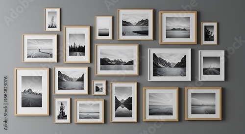 モノクロ風景画 木枠ギャラリーウォール