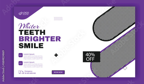 Professional dental clinic advertisement promoting teeth whitening services with a special discount offer