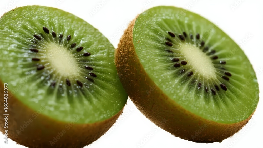 Fototapeta premium Sliced Kiwi Fruit Displaying Vibrant Green Interior and Black Seeds