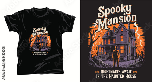 Haunted house graphic vector t shirt design print.