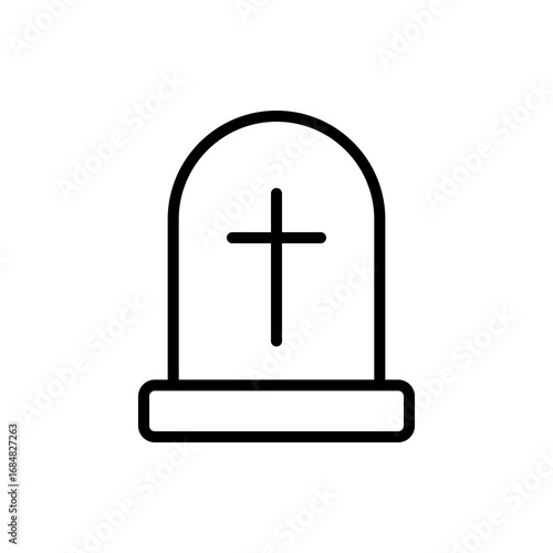 Gravestone with cross symbol icon illustration, isolated on white background.