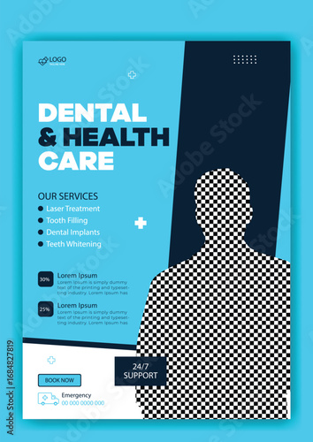 Smiling male dentist in white coat and tie with stethoscope promoting dental and health care services