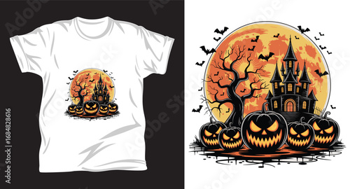 Haunted house graphic vector t shirt design print.