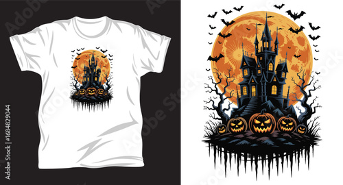 Haunted house graphic vector t shirt design print.