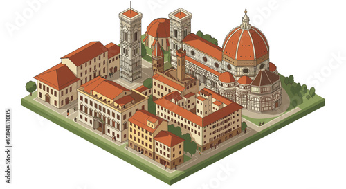 Isometric florence cityscape with landmarks and historic architecture