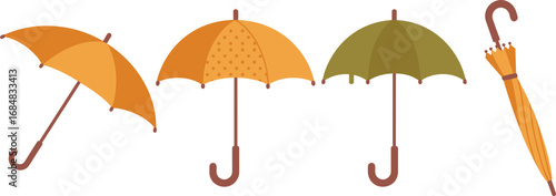 Umbrella vector illustration set, colorful parasol designs, open and closed umbrellas, rain protection icons, simple flat style design for weather, fashion, decor