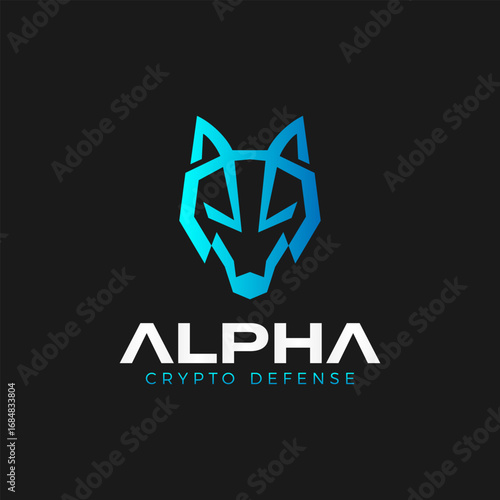 Geometric alpha wolf logo for crypto defense, symbolizing strength, security, and modern digital protection for a professional brand.