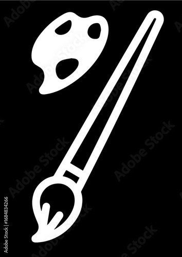 White outline icon of a paintbrush and artist's palette