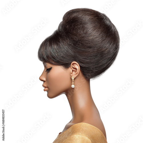 Elegant Woman with 1960s Beehive Hairstyle and