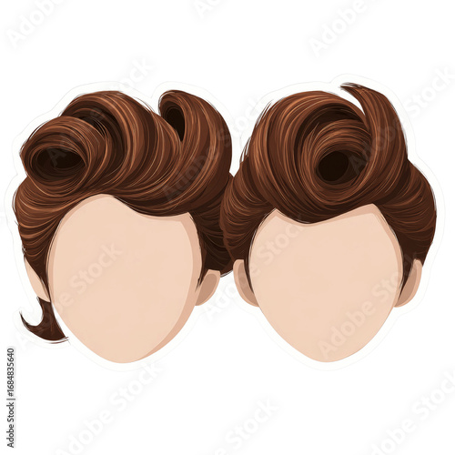 Retro Hairstyle Icons Twin Curly Updos, Brown Hair