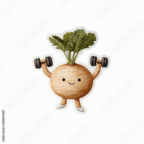 Adorable Turnip Character Lifting Weights -