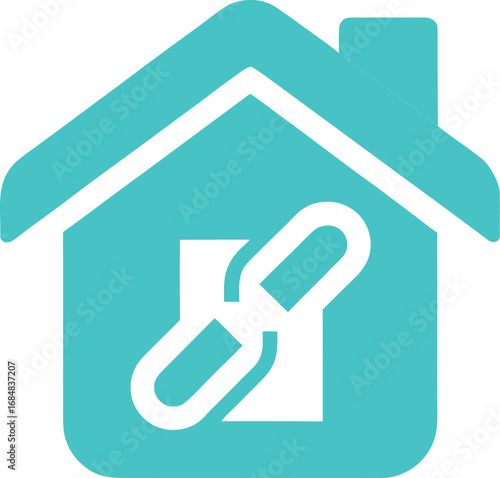 Teal house icon with a chain link inside