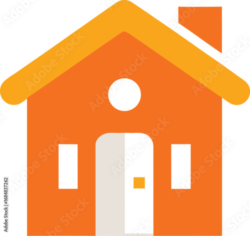Simple orange house icon with a door and windows