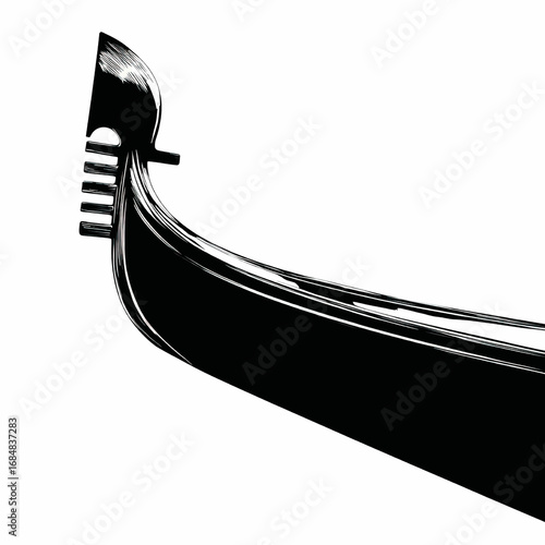 Gondola Prow Black and White Line Art Illustration
