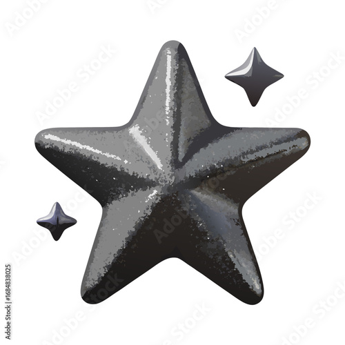 Dark Gray 3D Rendered Star with Sparkles;  Elegant, Modern Design Element.