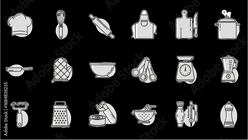 Food Preparation Icons Set | Thin Line Editable Stroke Symbol Collection for Cooking and Kitchen