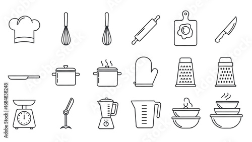 Food Preparation Icons Set | Thin Line Editable Stroke Symbol Collection for Cooking and Kitchen