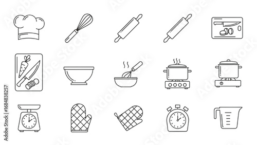 Food Preparation Icons Set | Thin Line Editable Stroke Symbol Collection for Cooking and Kitchen