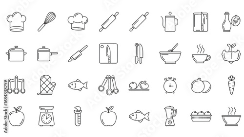 Food Preparation Icons Set | Thin Line Editable Stroke Symbol Collection for Cooking and Kitchen