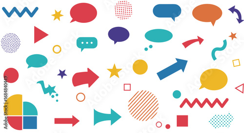 Colorful geometric shapes and speech bubbles for creative designs
