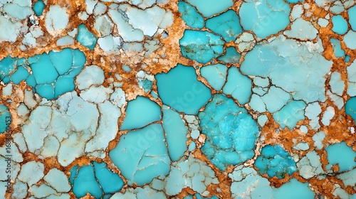 Turquoise Stone Texture, Natural Patterns, Close-Up Shot, Abstract Aesthetics, Organic Environment, Macro View, Mineral Concept
