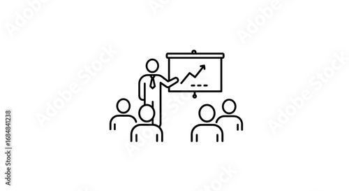 Linear drawing of business training with presentation on growth