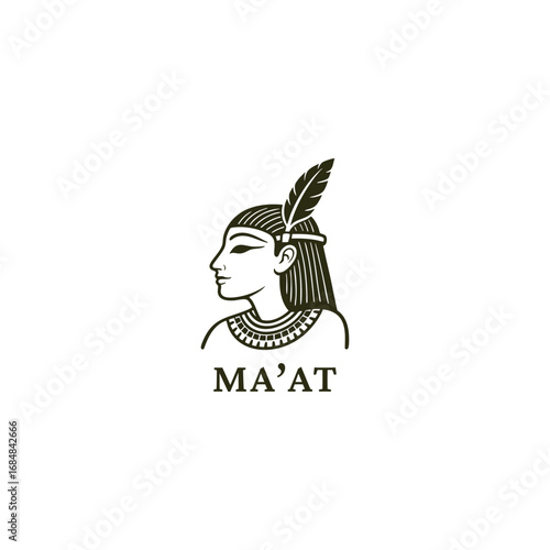 engraved illustration of Ma'at, the ancient Egyptian goddess of justice and truth vector template