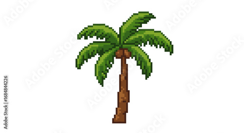 Pixel art palm tree on white background perfect for retro game design
