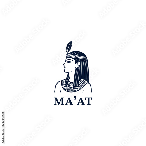engraved illustration of Ma'at, the ancient Egyptian goddess of justice and truth vector template