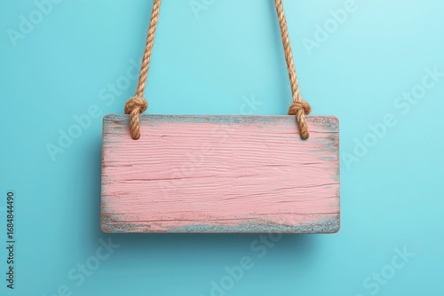 Distressed Pink Wooden Sign with Hemp Rope for Decoration, Identification, Handicraft and Other Scenarios