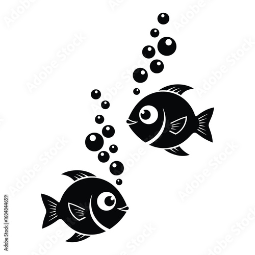 Vector art of two cute fish are swimming with bubbles isolated on white background