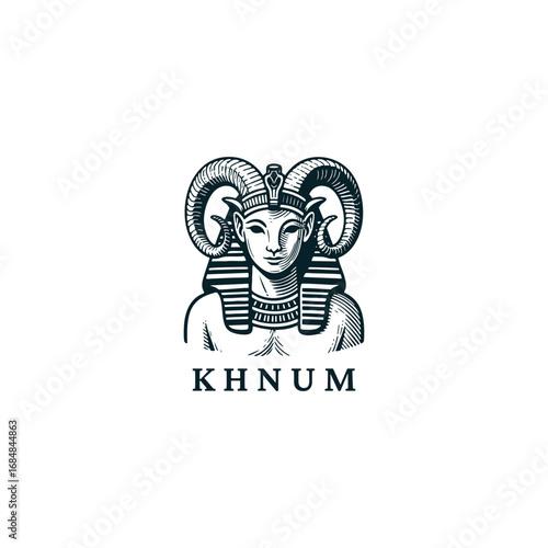 engraved illustration of Khnum, the ancient Egyptian god  vector template