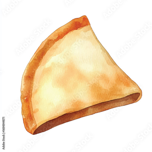 Watercolor Illustration of a Golden Triangular Pastry with Textured Details