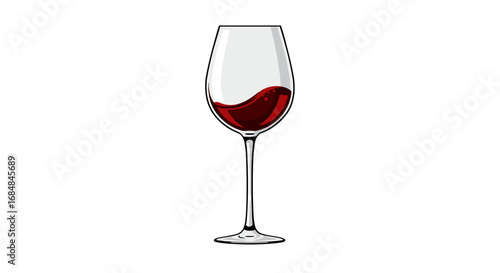 Elegant glass of red wine with minimalist design on white background